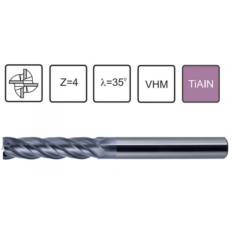 Carbide end mill 4 Long Z-4 VHM 45 HRC