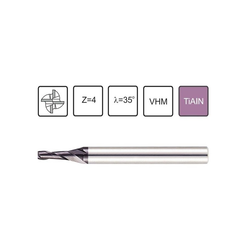 Carbide end mill 1 Z-4 VHM 45 HRC reinforced